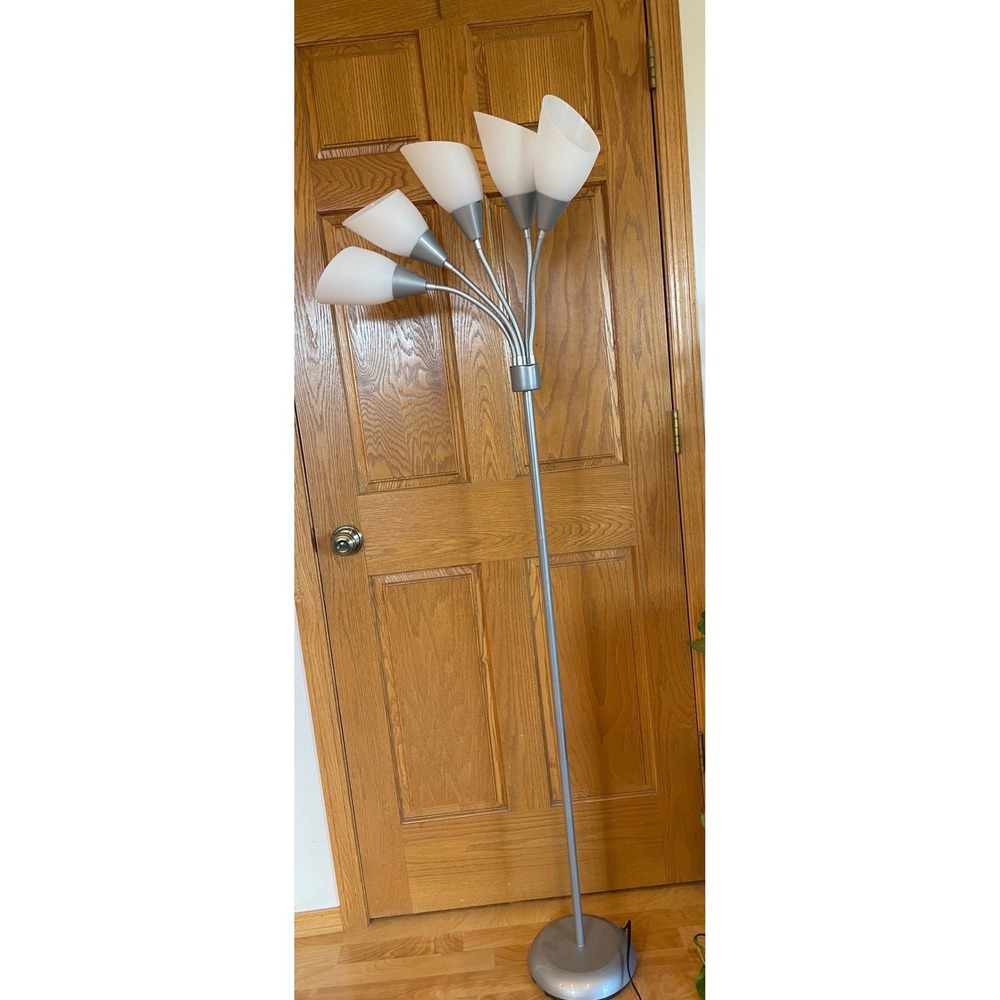 Medusa 5-Light Floor Lamp Silver Multi-Head Adjustable Gooseneck Standing Lamp